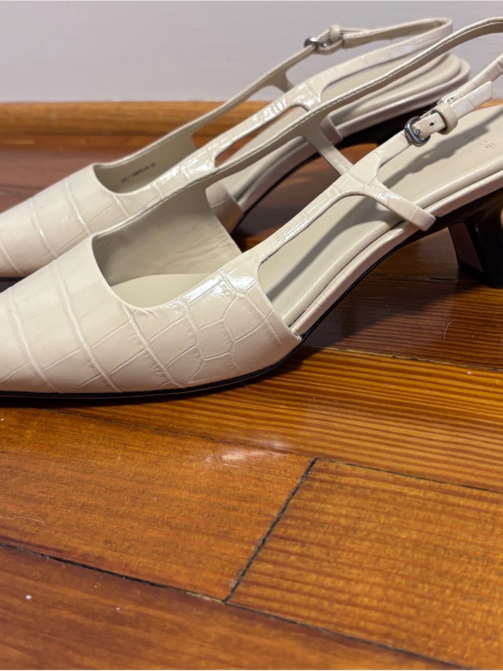 Vince. Cream Croc-Embossed Slingback Heels